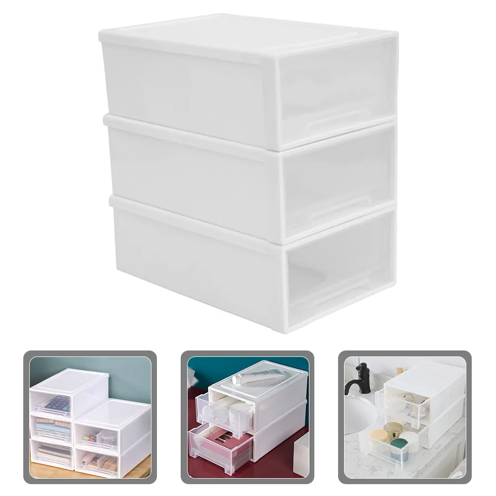 

1 Set Transparent 3-Layer Stackable Drawer Storage Box For Desktop Makeup Organizers Storage Sundry Holder Home Office