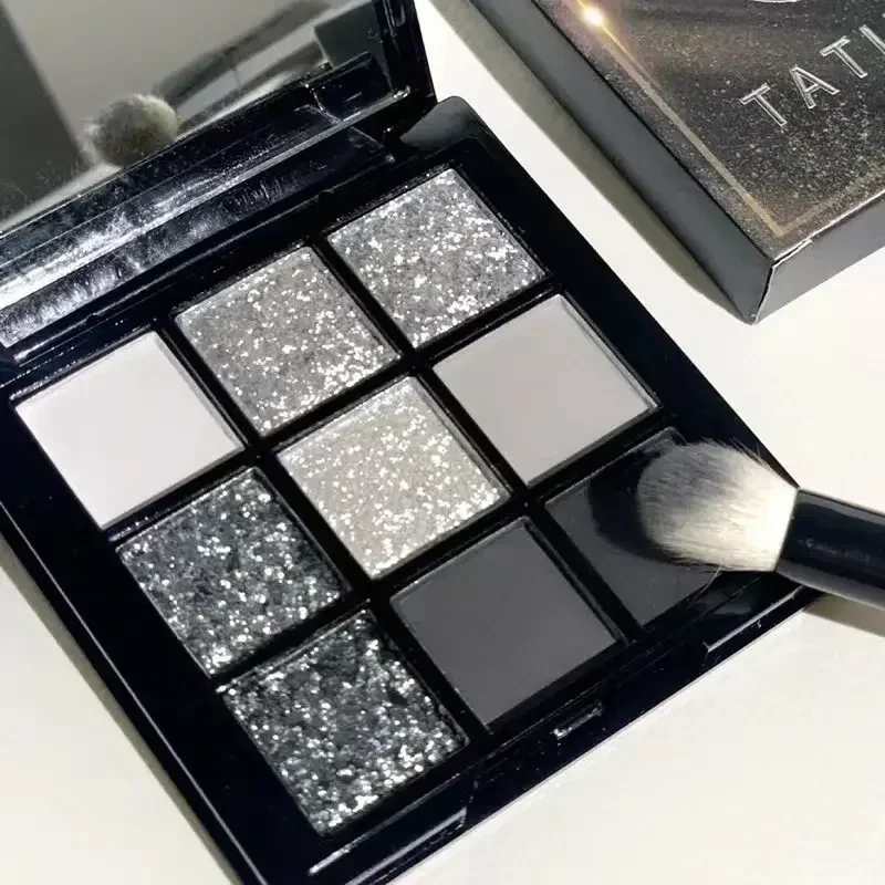 Paleta de sombras de ojos con purpurina mate, 9 colores, Punk, sombra de ojos brillante, paleta de maquillaje, gris, negro, pigmento