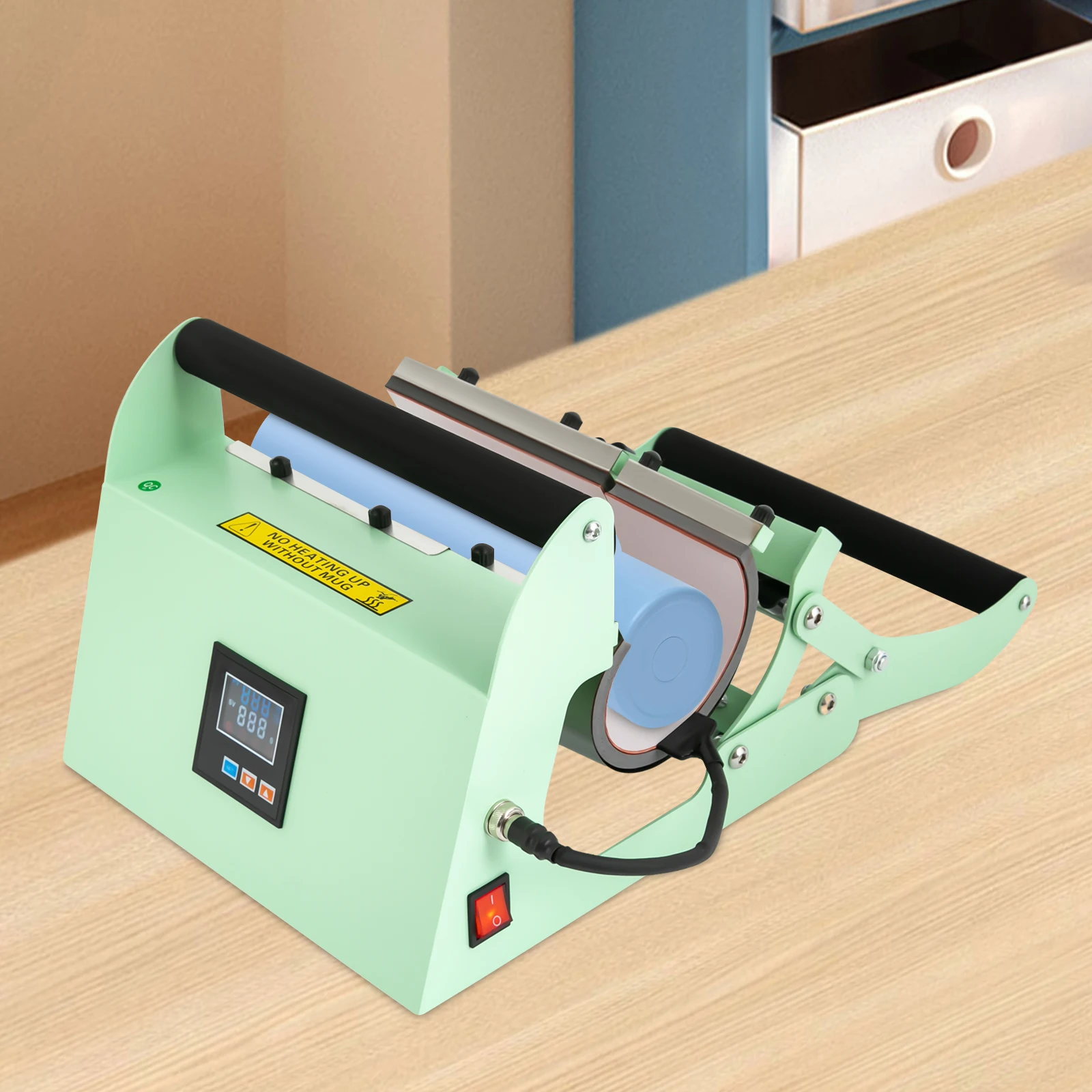 Mesin Press Panas Tumbler 500W 40Oz Hijau Muda Mesin Press Panas Tumbler 0-999s Pemanasan Merata DIY Heat Press untuk Pencetakan Mug