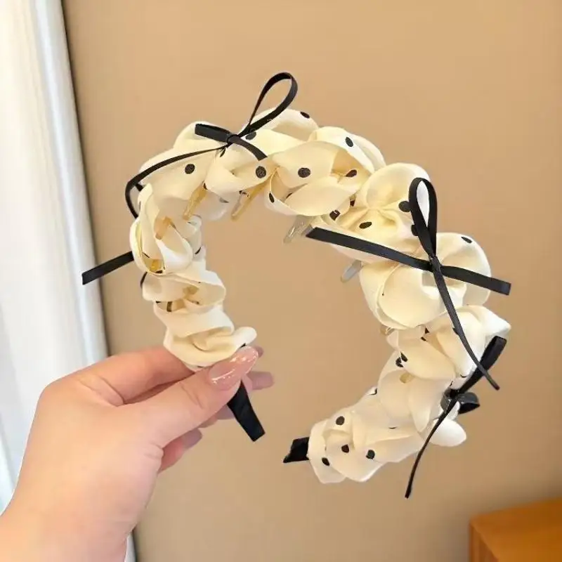 Süßes Polka-Dot-Schleifenstirnband Retro Damen-Haarspange Hoher Kronenkamm Haaraccessoire – Detail 12