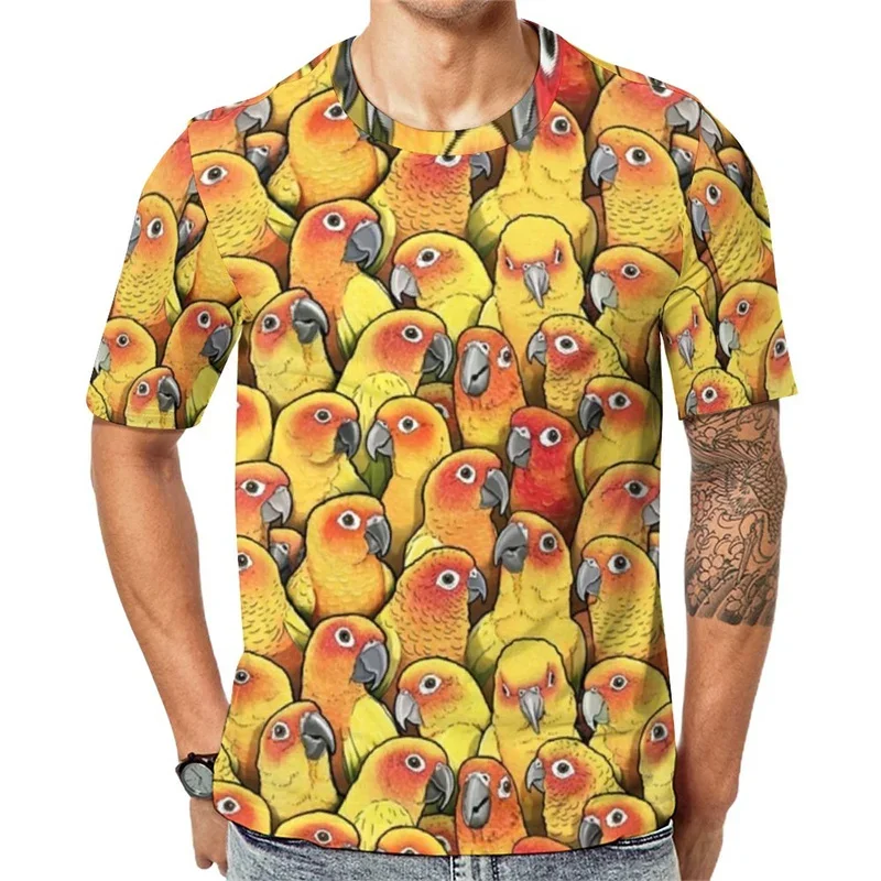 

Men's Crew Neck Short Sleeve T-shirt, Summer Casual, Stylish, 3d Printed Parrot Print, Plus Size