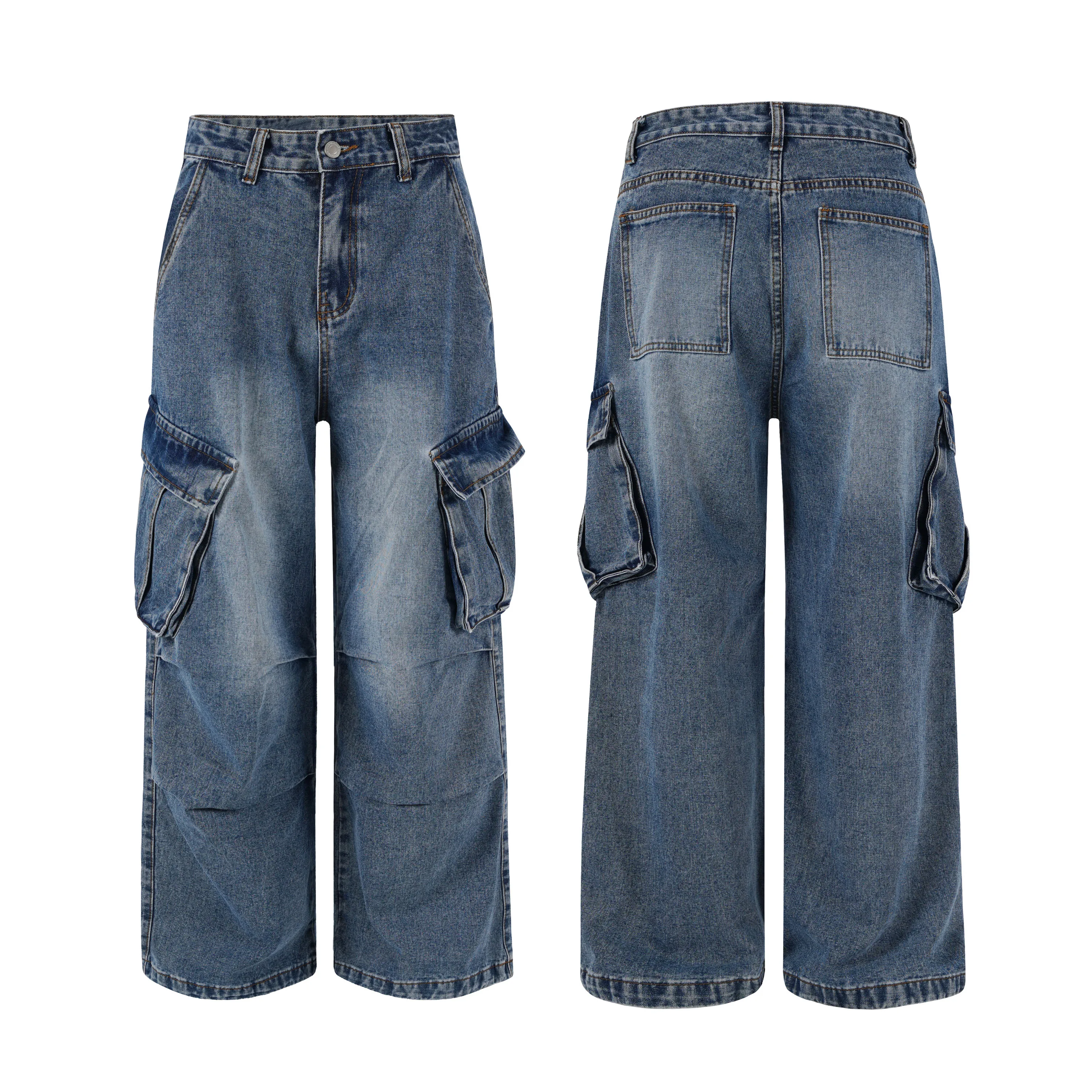 Oclin2026 Calças Jeans Unissex Estilo Americano Streetwear A-Line Workwear, Corte Solto e Perna Larga, com Caimento Fluido e ...