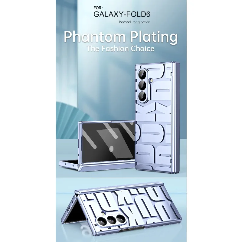 For Samsung Z Fold 7 6 5 4 3 Luxury Texture Trendy Design Electroplated Craft Hinge Protection Built-in Tempered Glass Cover