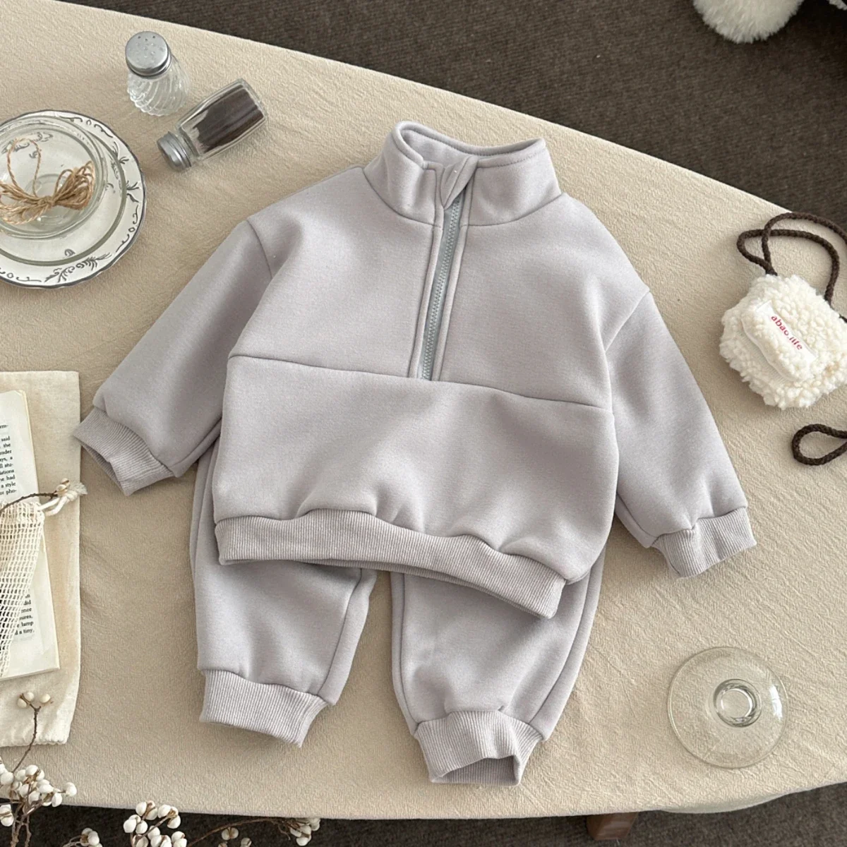 طفل رضيع بسيط الصلبة طويلة الأكمام البلوز + السراويل الرياضية الطويلة الخريف الشتاء ملابس الأطفال الحرارية 0-3 سنوات #1