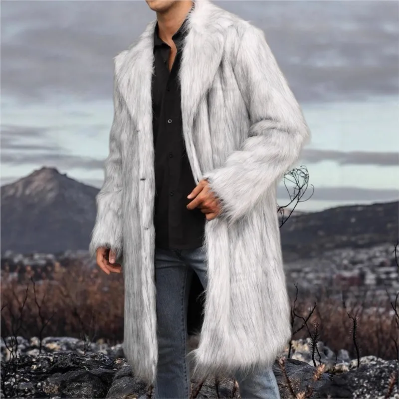 2025 casacos longos fofos de pele de inverno jaqueta outerwear masculino eco-friendly pele sintética topos engrossar manter quente tamanho solto casacos