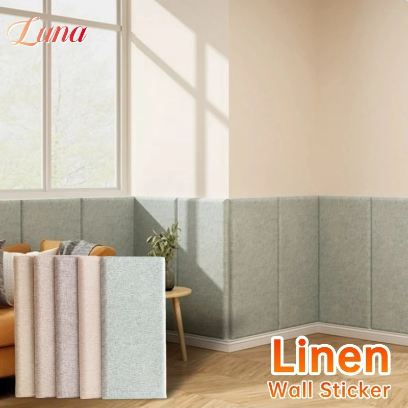 

Linen Wall Stickers 3D Anti-Collision Upholstered Wall Decoration Peel and Stick Wall Panel Kids Room Self Adhesive Headboard