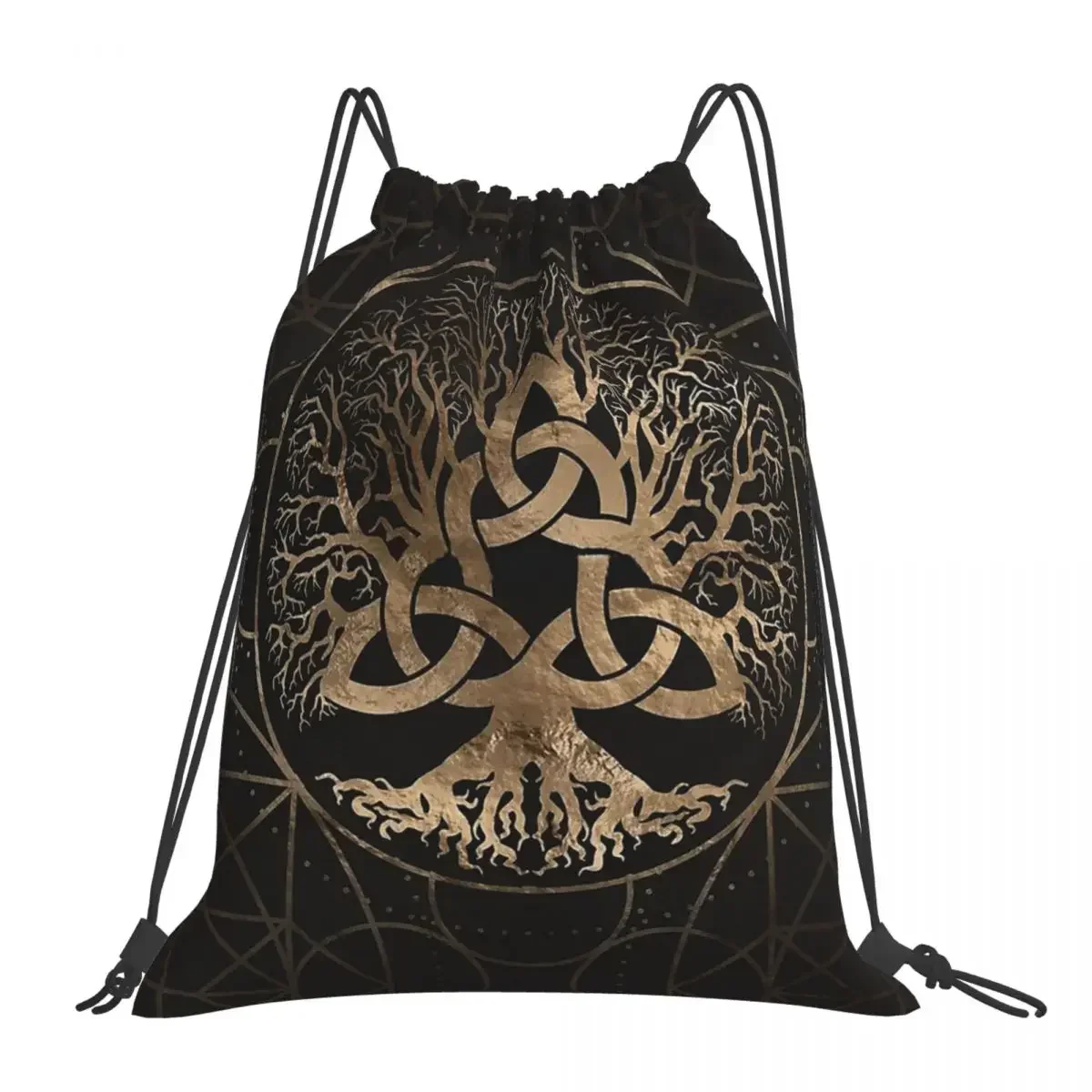 Tree Of Life -Yggdrasil With Triquetra Backpacks Drawstring Bags Drawstring Bundle Pocket Storage Bag BookBag Man Woman Students