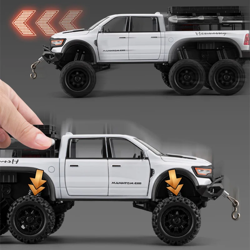 1:24 dodge tiranossauro ram 1500 rex captador liga modelo de carro diecast metal veículos off-road modelo de carro som luz crianças brinquedo presente