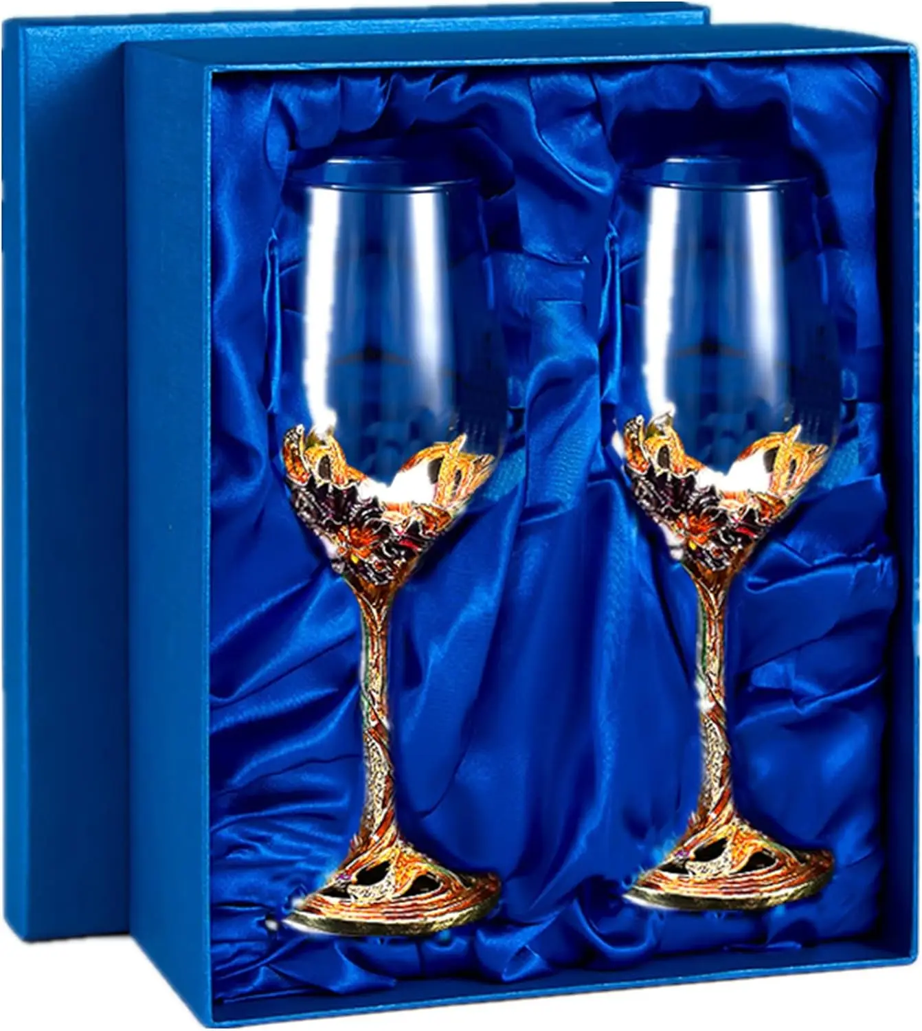

Wine Glasses Crystal Red Wine Glasses Elegant Champagne Glasses Enamels Floral Decorative Goblets(Golden /2 set(gift box