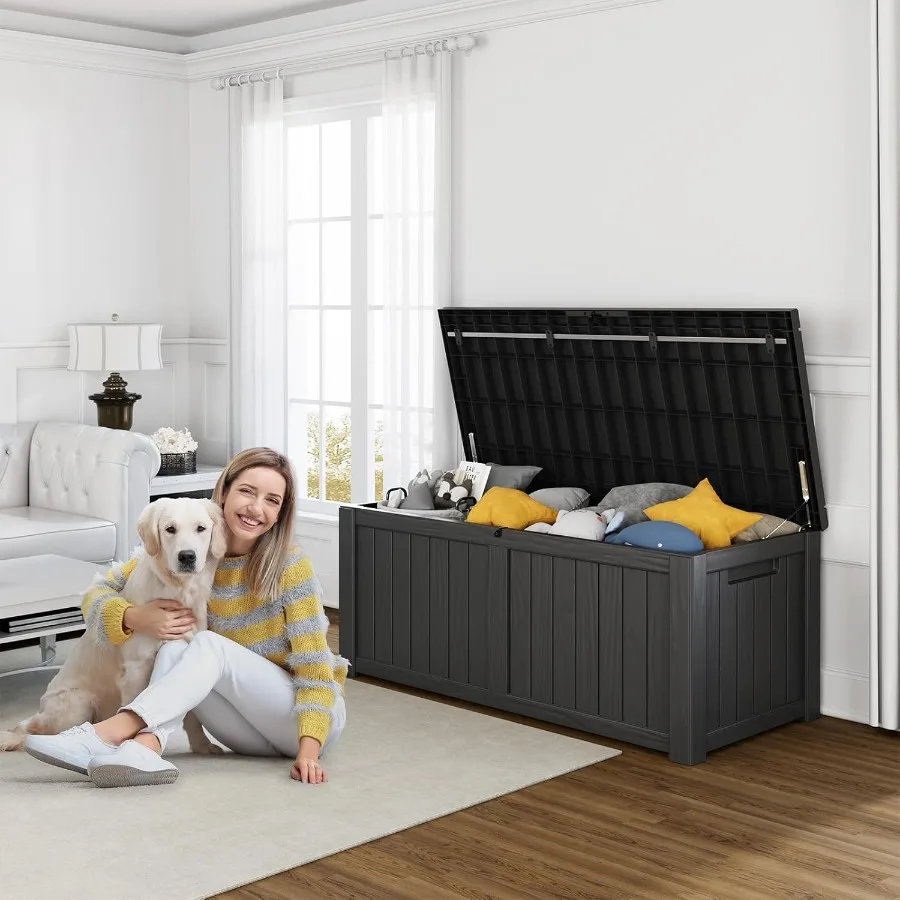 120 جالون الراتنج صندوق سطح السفينة قابل للقفل فناء صندوق تخزين خارجي للأثاث حديقة أدوات وأدوات تخزين مقاوم للماء خارج St #2