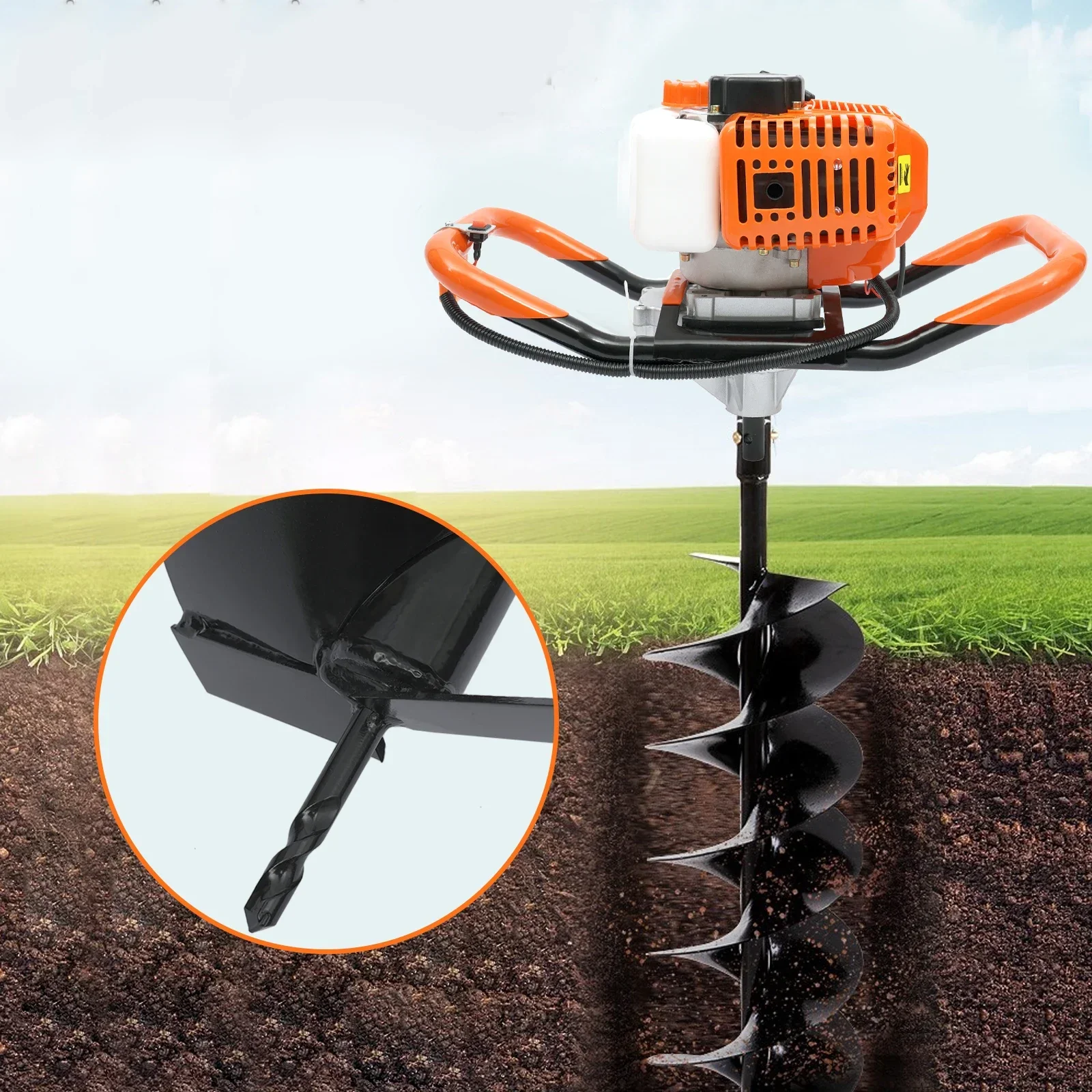 Air Cooled Ground Drilling Machine 52cc 2-stroke Planting Machine sale Rated Speed 8500rpm Bit Good Heat Dissipation 1.46KW