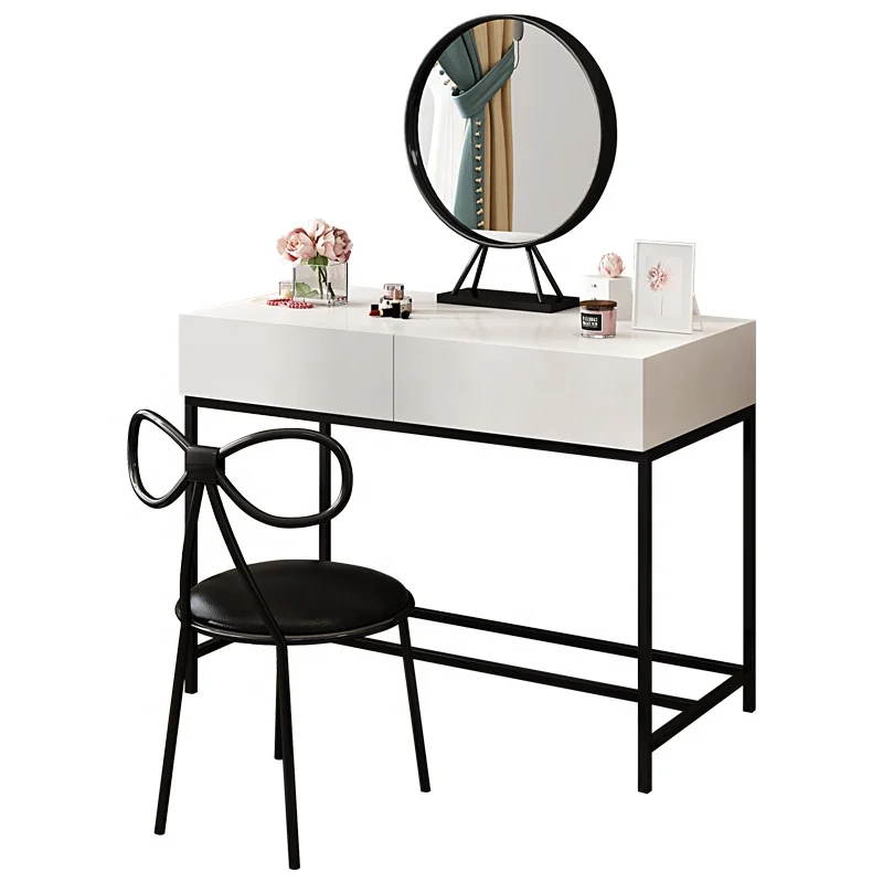 Ttaly design Hot sale black makeup desk table with mirror Vanity Dresser Table and Stool Set