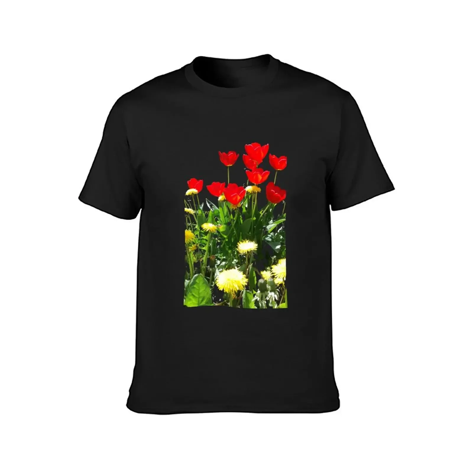 Tulips, dandelions, garden T-Shirt Aesthetic clothing summer top heavy weight t shirts for men