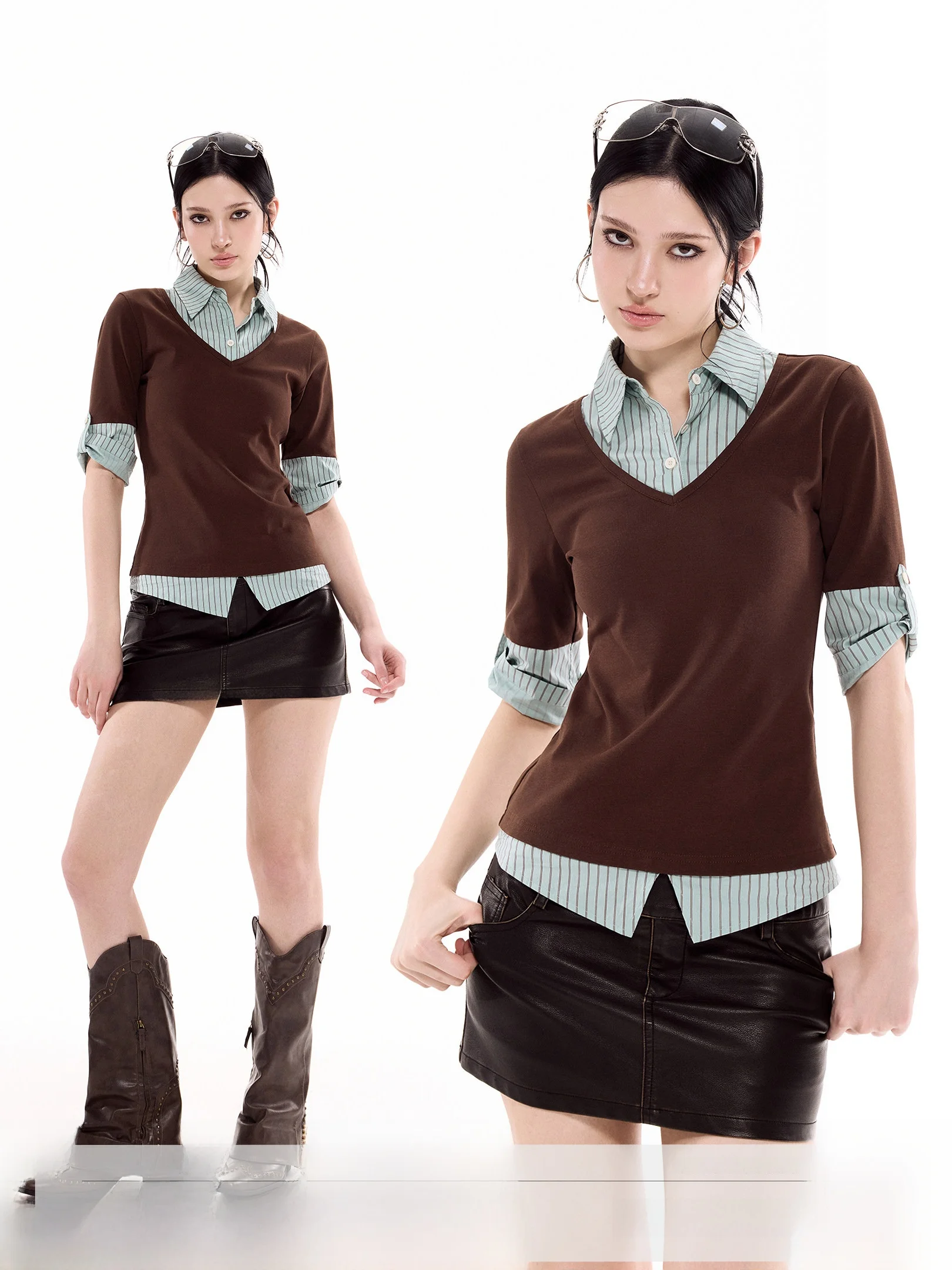 

Женская летняя рубашка Ichmode Slim Fit с коротким рукавом, на пяти пуговицах, с завышенной талией, в деловом стиле, из хлопка