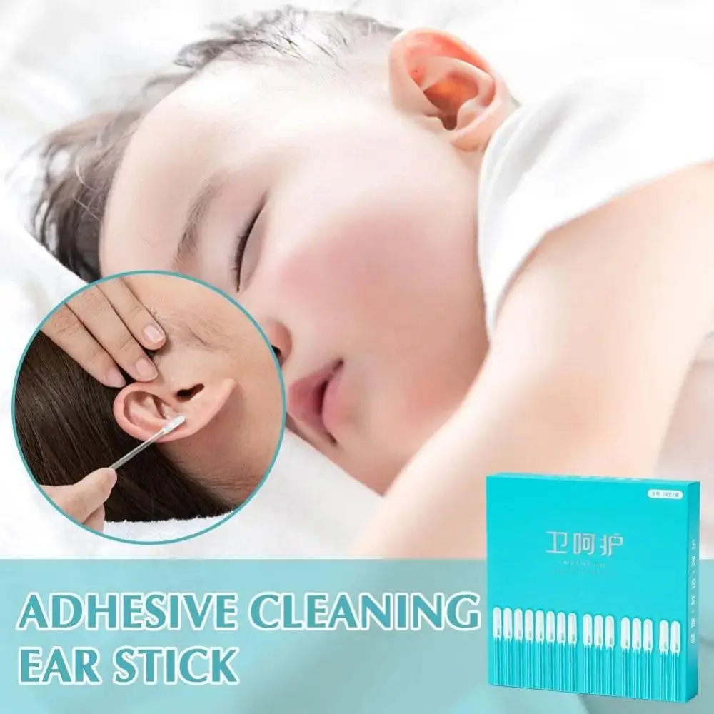 

24Pcs/box Small/Large Disposable Ear Swabs Ear Cleaner Sticky Sticky Earwax Remover Stick Silicone Soft Ear Wax Removal Tool