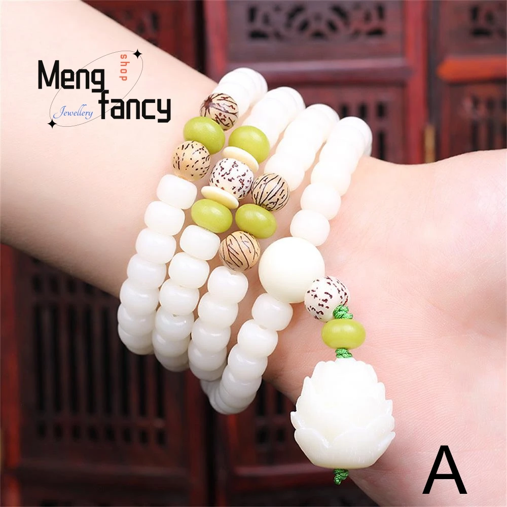 

Natural White Bodhi Root Beads Bracelet 108 Lotus Mala For Women Yoga Meditation Best Selling Fine Jewelry Fashion Holiday Gifts