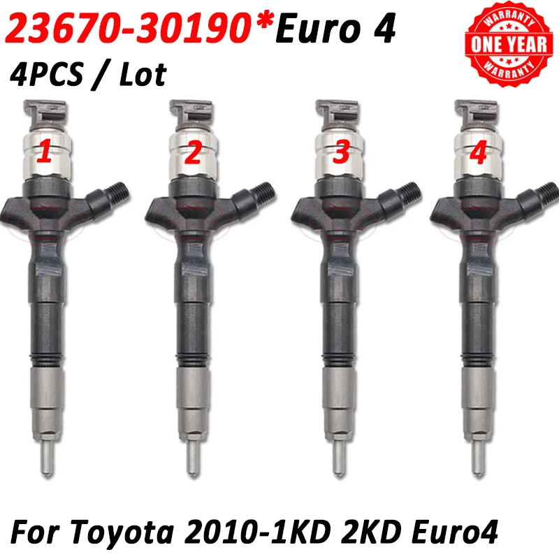 

4pcs New Injector 23670-30190 Diesel Fuel Injection Nozzle 23670 30190 For Toyota 1KD 2KD 295050-0100 30190