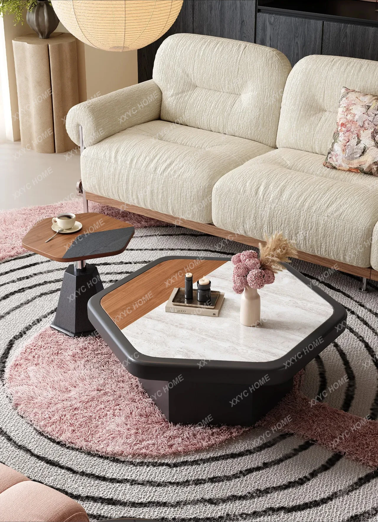 Medieval special-shaped coffee table combination light luxury high-end rock slab stone coffee table