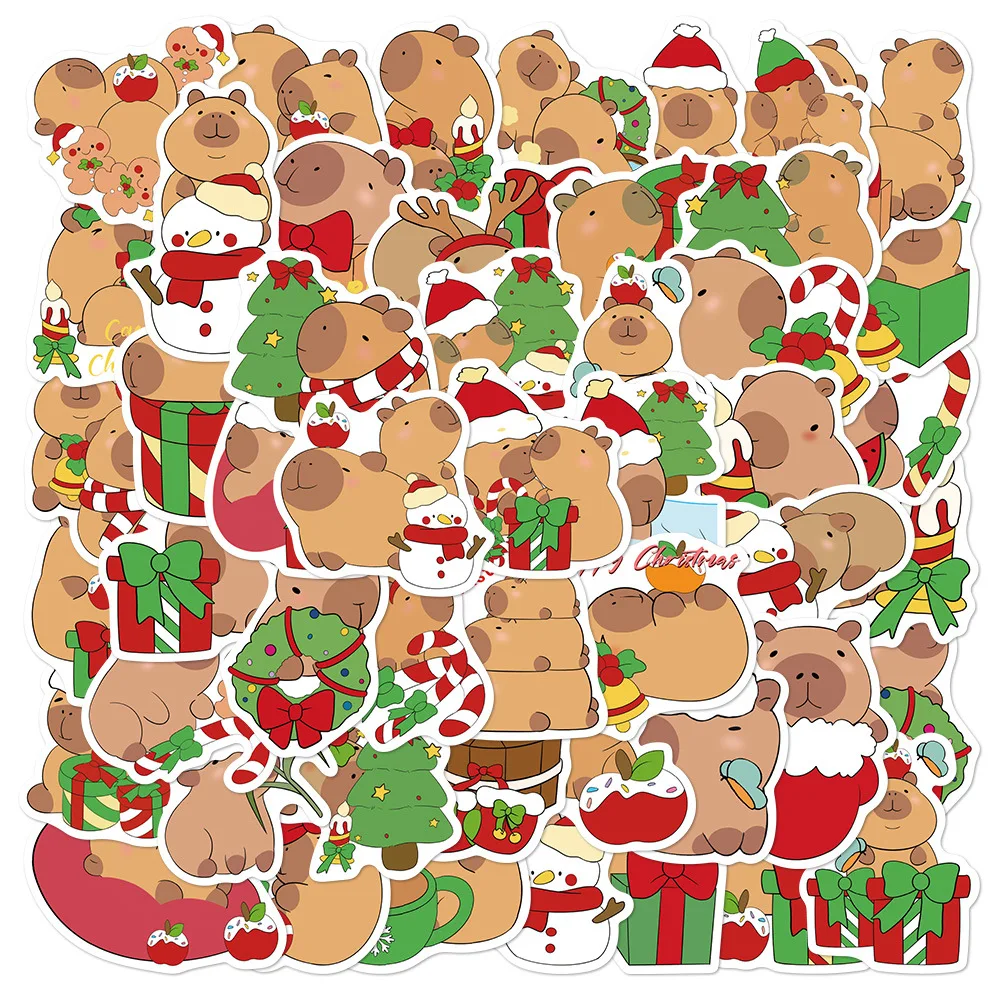 

10/50PCS Cute Animal Capybara Christmas Decoration Sticker Funny Doodle DIY Water Cup Scooter Trunk Waterproof Decal Kids Toy