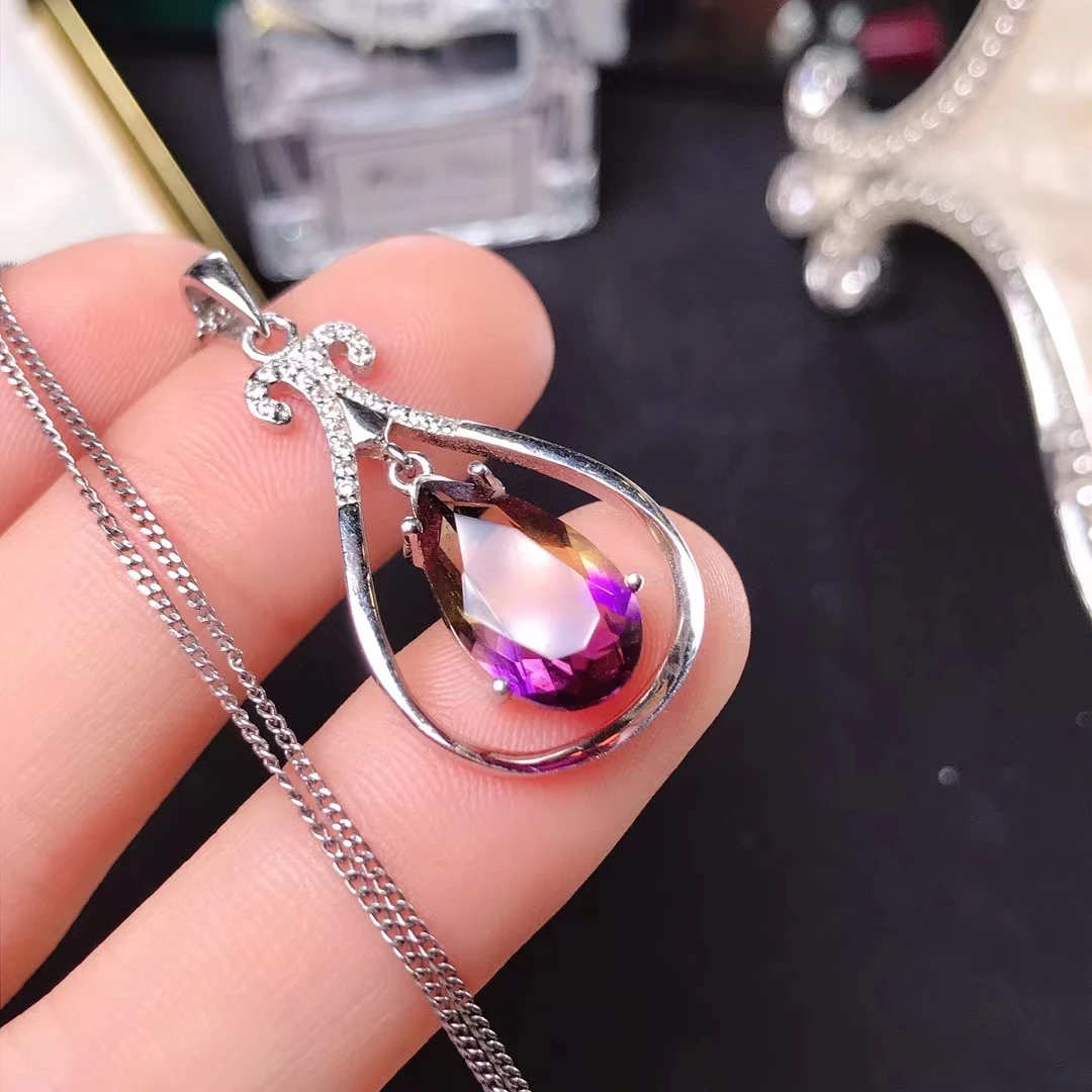 

Luxury Water Drop Style Ametrine Pendant for Women Necklace Good Cut Natural Gem New Design Birthday Party Gift