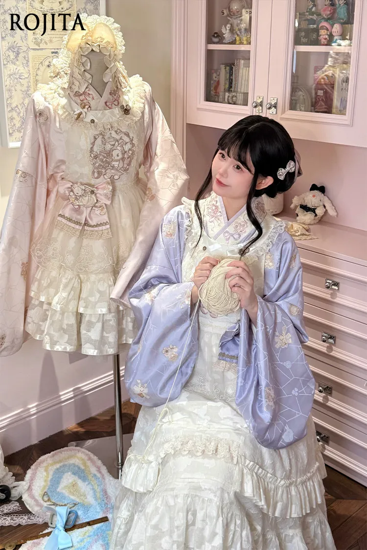 

Женский комплект в стиле Ханьфу: платье Лолита с вышивкой и фартуком, топ с рукавами в стиле Мин, новинка Весна 2026