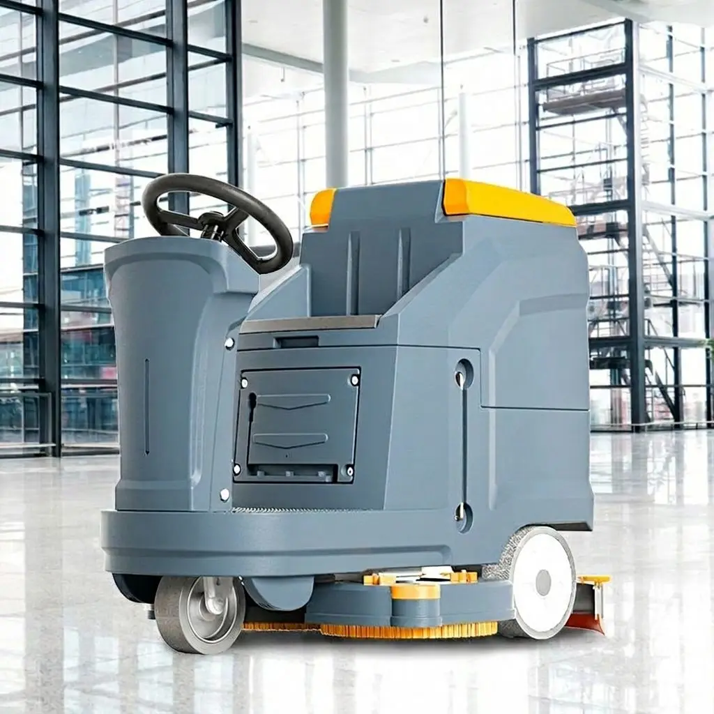 Ride-On Floor Scrubber Sweeper 3800m2/h Automatic Industrial Floor Cleaning Machine Sloped Warehouse Parking Lot Garage