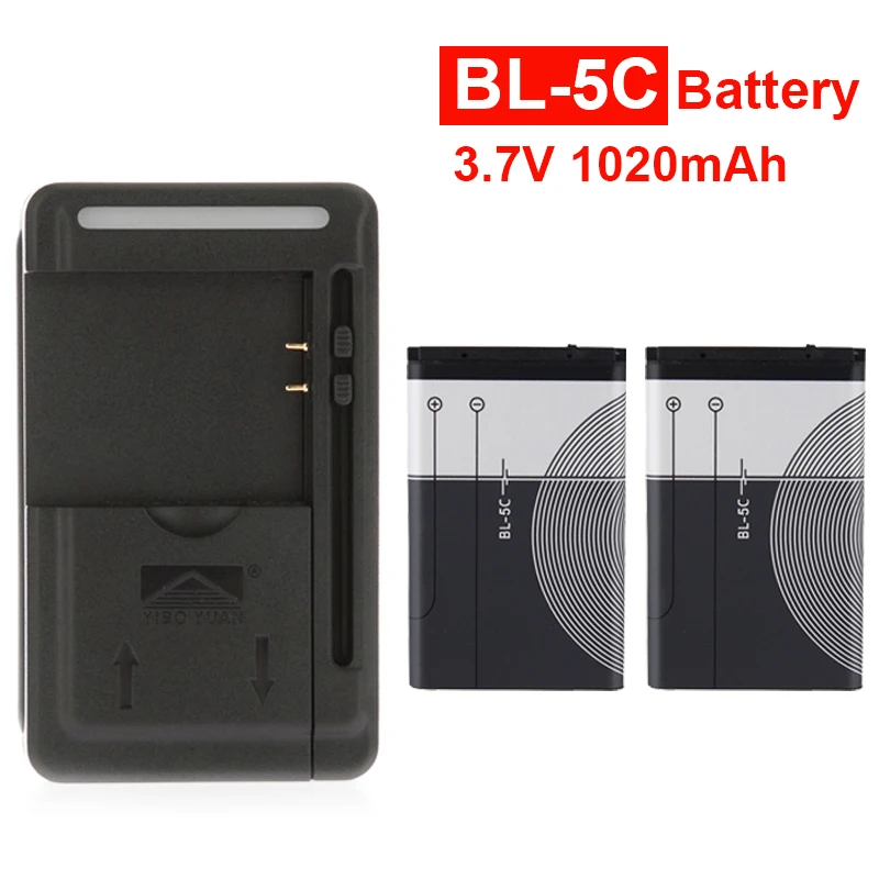 2PCS BL-5C Mobile Phone Battery With USB Charger For Nokia BL 5C 1000 1100 6600 6230 1108 1112 1200 n70 n91 Replacement Battery