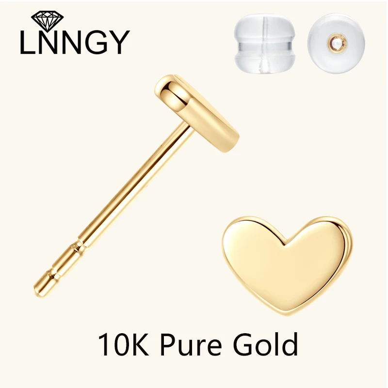 

Lnngy 100% Real 10K Yellow Gold Mini Earrings Cute Heart Shape Earring Hypoallergenic Jewelry For Girls Women Birthday Gift