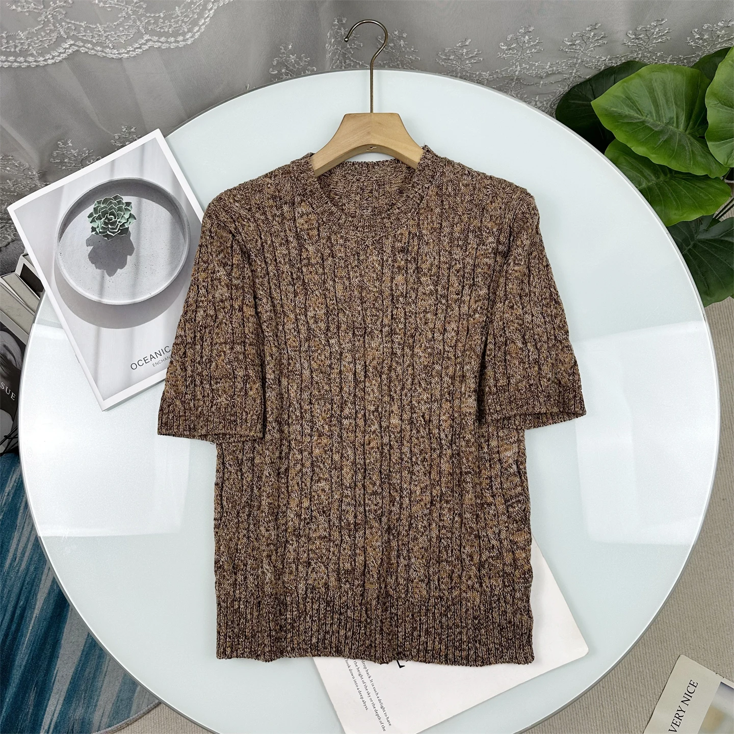 

High round Neck Short Sleeve Knitted Sweater Winter New Style Slimming Pullover Knitwear for Women 2025 Autumn Fashion Ladies...