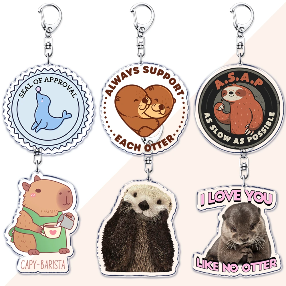 Cute Love Puns Animal Keychains for Accessories Funny Couple Heart Otter Hug Keyrings Jewelry Fans Friends Valentines Day Gifts