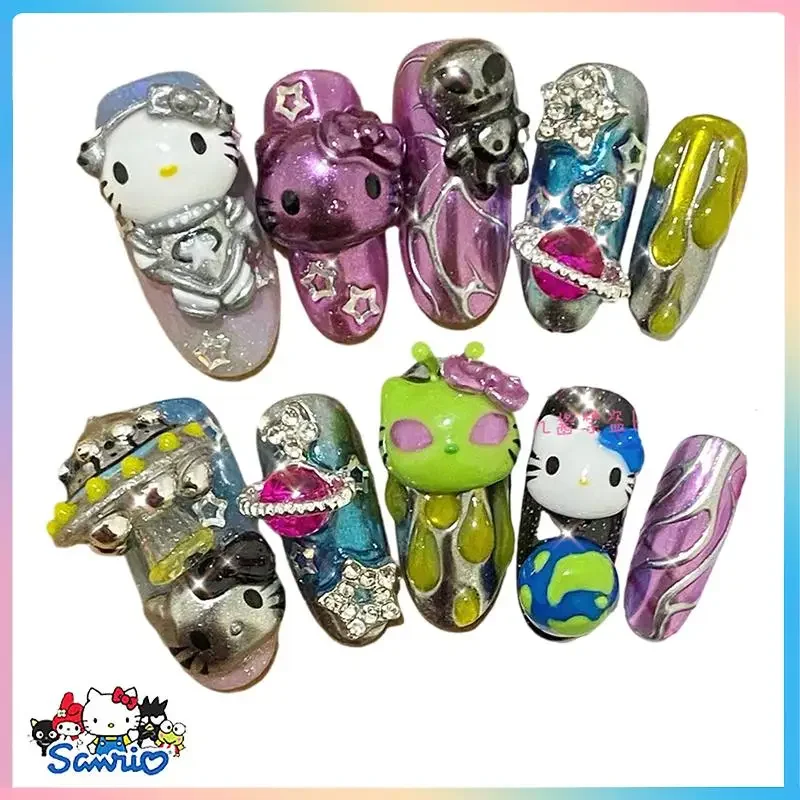 

Customization Sanrios Wearing Anime Cartoon Armor Hello Kitty Y2K False Nail Detachable Manicure Wholesale Girls Birthday Gifts