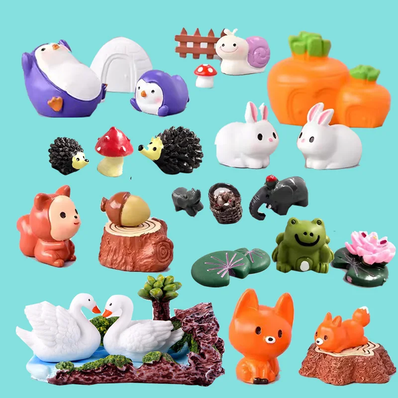 3 قطعة تمثال الفيل الثعلب البقرة خنزير الضفدع بطة القنفذ السلاحف الكلب القط ديكور صغير الجنية حديقة الحيوان تمثال مصغرة الراتنج الحرفية #1