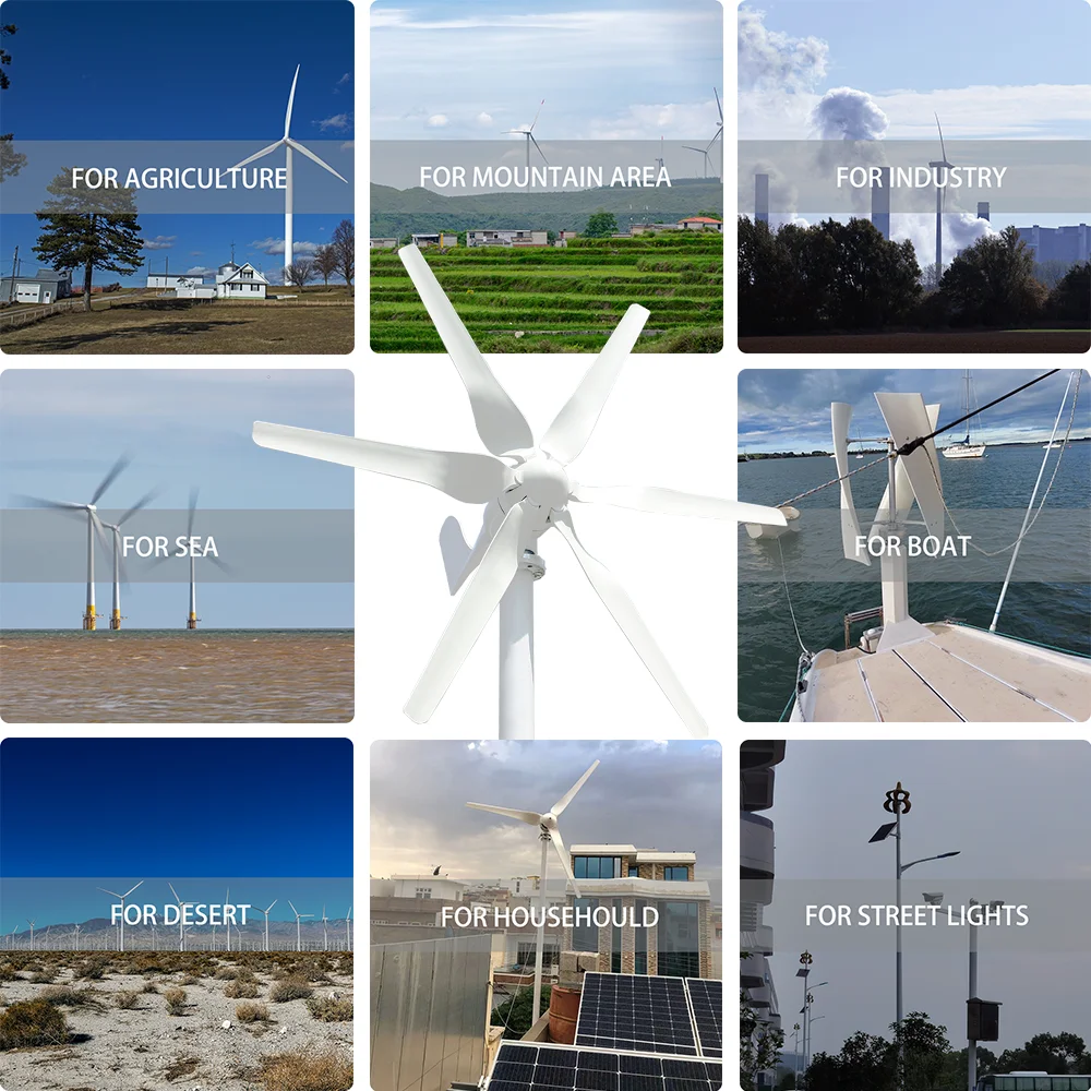 Imagem -04 - Horizontal Axis Wind Turbine Moinho de Vento Turbina Elétrica Energia Eólica Smart Home Carregador Híbrido Duplo Mppt 12v 24v 48v 2000w