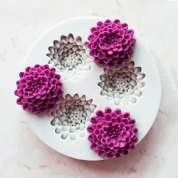 3-Cavity Flower Dahlia Silicone Mold, Fondant Baking Tray, For Sugar, Chocolate, Cupcake, Resin, Dessert, Cake Decorating Tools