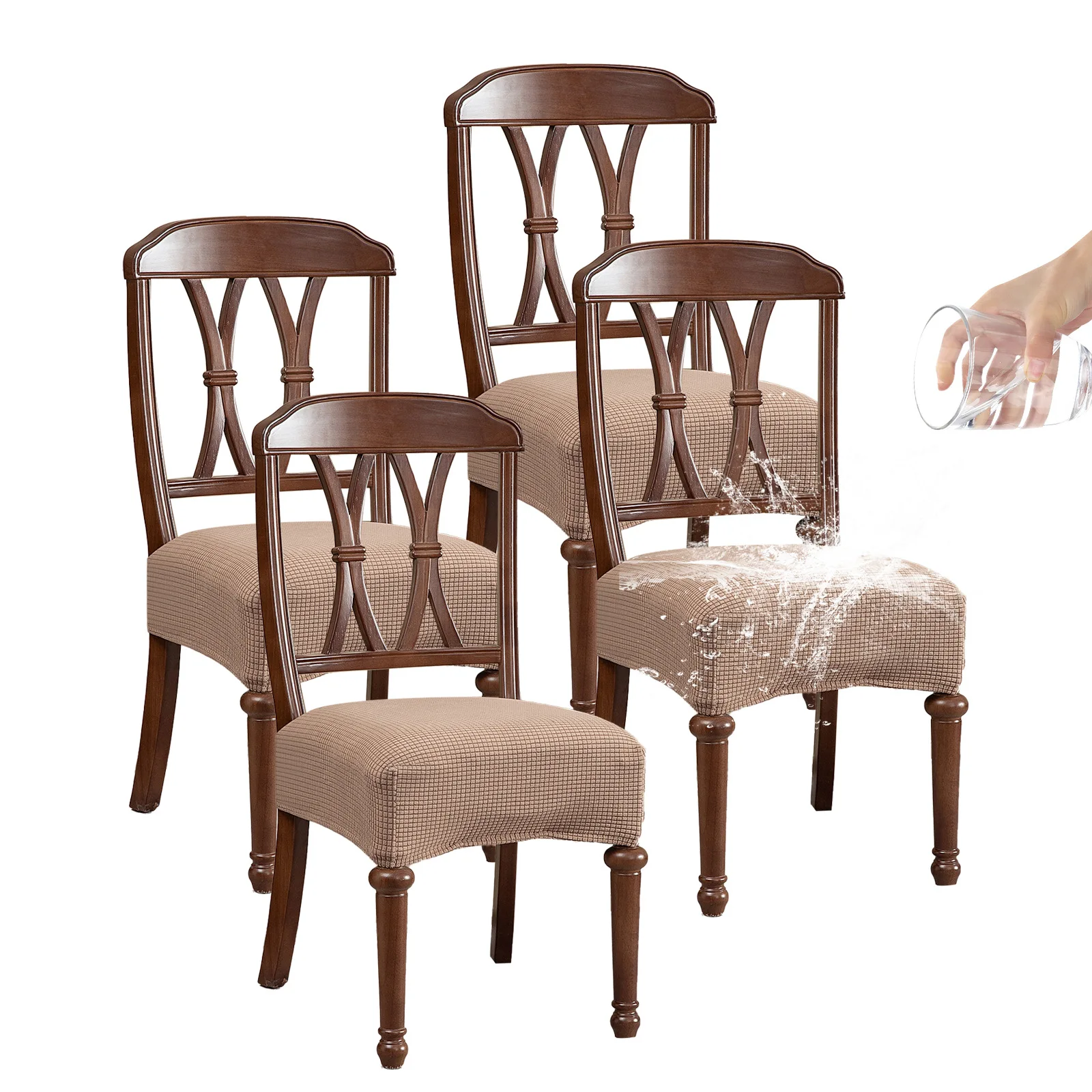 4PCS TPU film Waterproof Stretch Dining Chair Slipcovers, Elastic Milk Silk Seat Covers Protector for Kitchen Restaurant Home