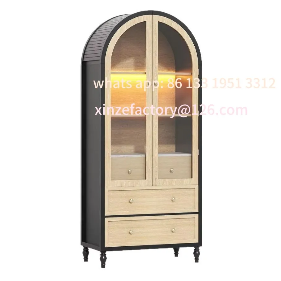 

Customizable Household light luxury solid wood locker Arched solid wood dining side wine cabinet storage cabinet Living room orn