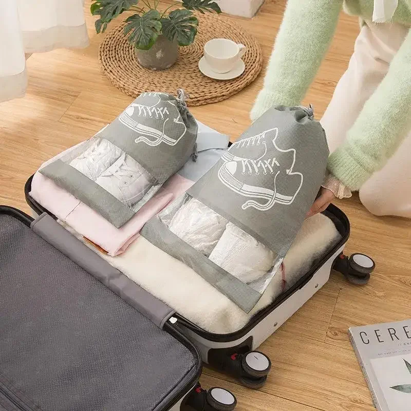 Drawstring Bag Shoes Storage Bag Closet Travel Organizer Non-Woven Cloth Bags Plastic Portable Bag Waterproof Hanging Bag M/L