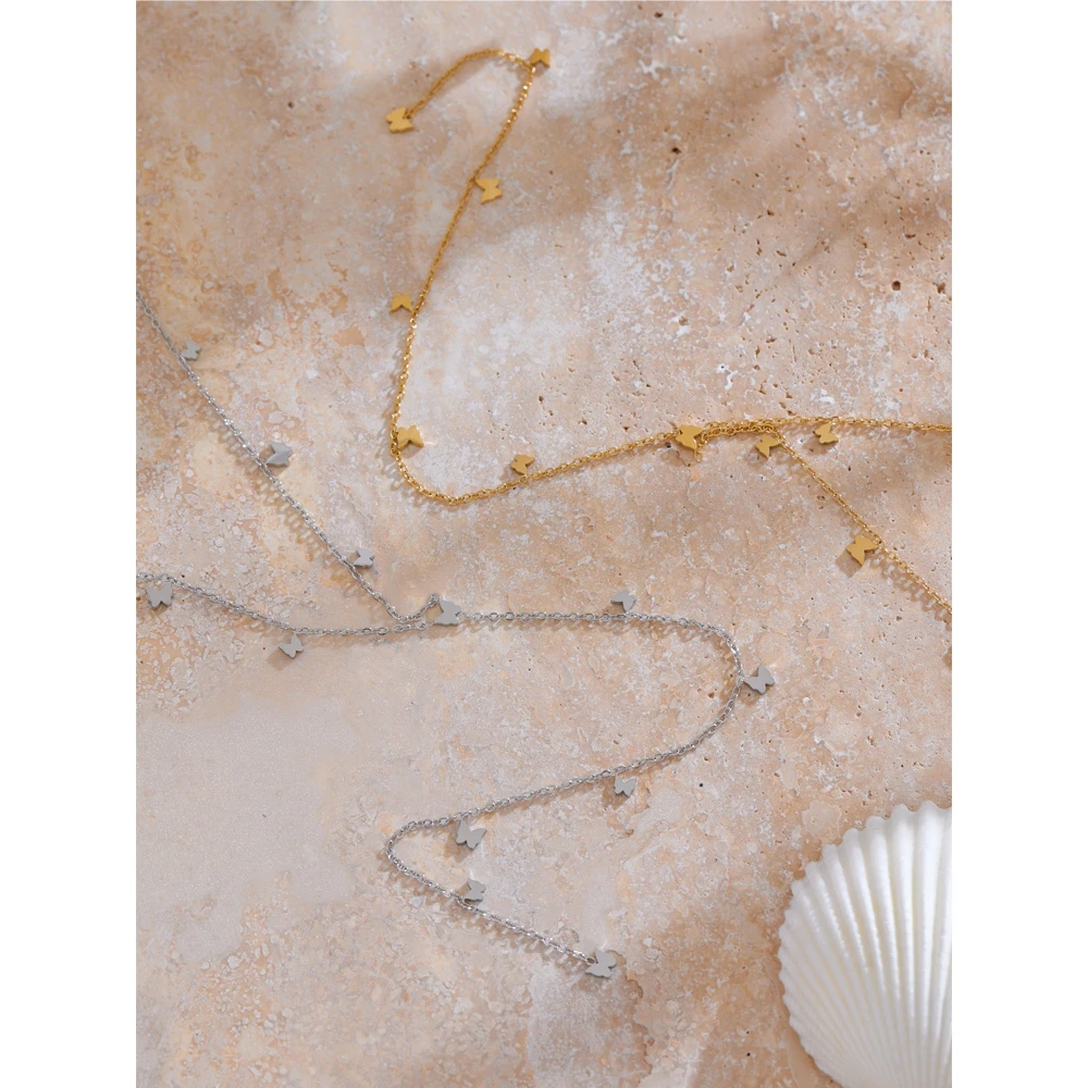 Yhpup Fashion Stainless Steel Small Butterfly Long Drop Necklace Gold Platinum PVD Plated Sexy Chic Thin Bib Chain Jewelry