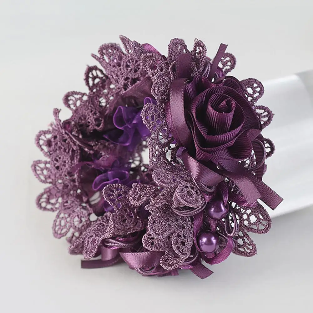 Attractive Bun Hair Ring Faux Pearls Stretchy Headwear Lace Flower Girls Hair Scrunchy