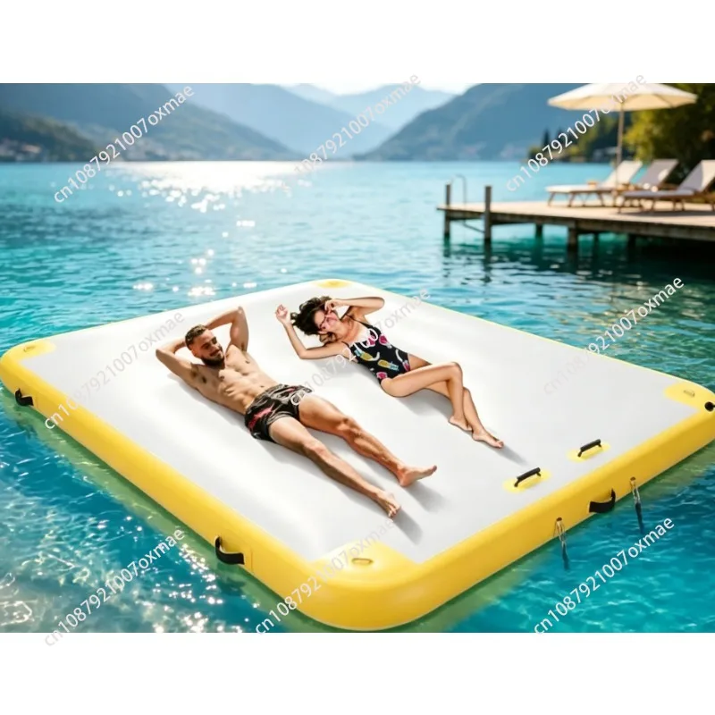 2m×2m Multi-Person Inflatable Floating Island Platform, Water Floating Mat for Lake, Pool, Beach & Sea