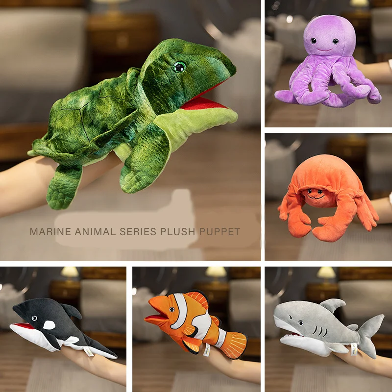 30/35CM Simulation Marine Animal Series Plush Puppet Cute Octopus Clown Fish Hand Puppet Family Game Theater Props