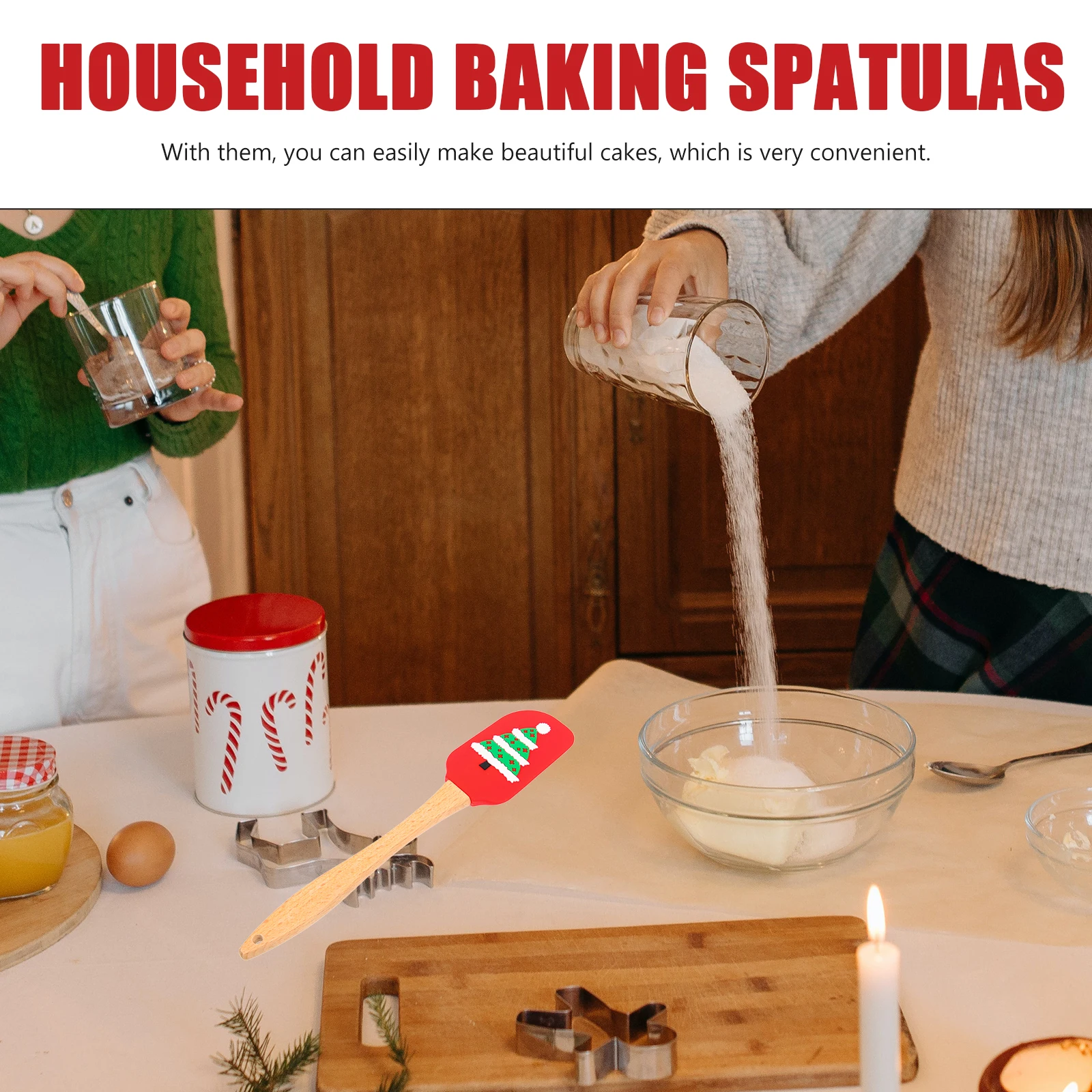 

2 Pcs Christmas Tree Spatula Set Silicone Kitchen Wear-resistant Baking Spatulas Household Pastry Wood for