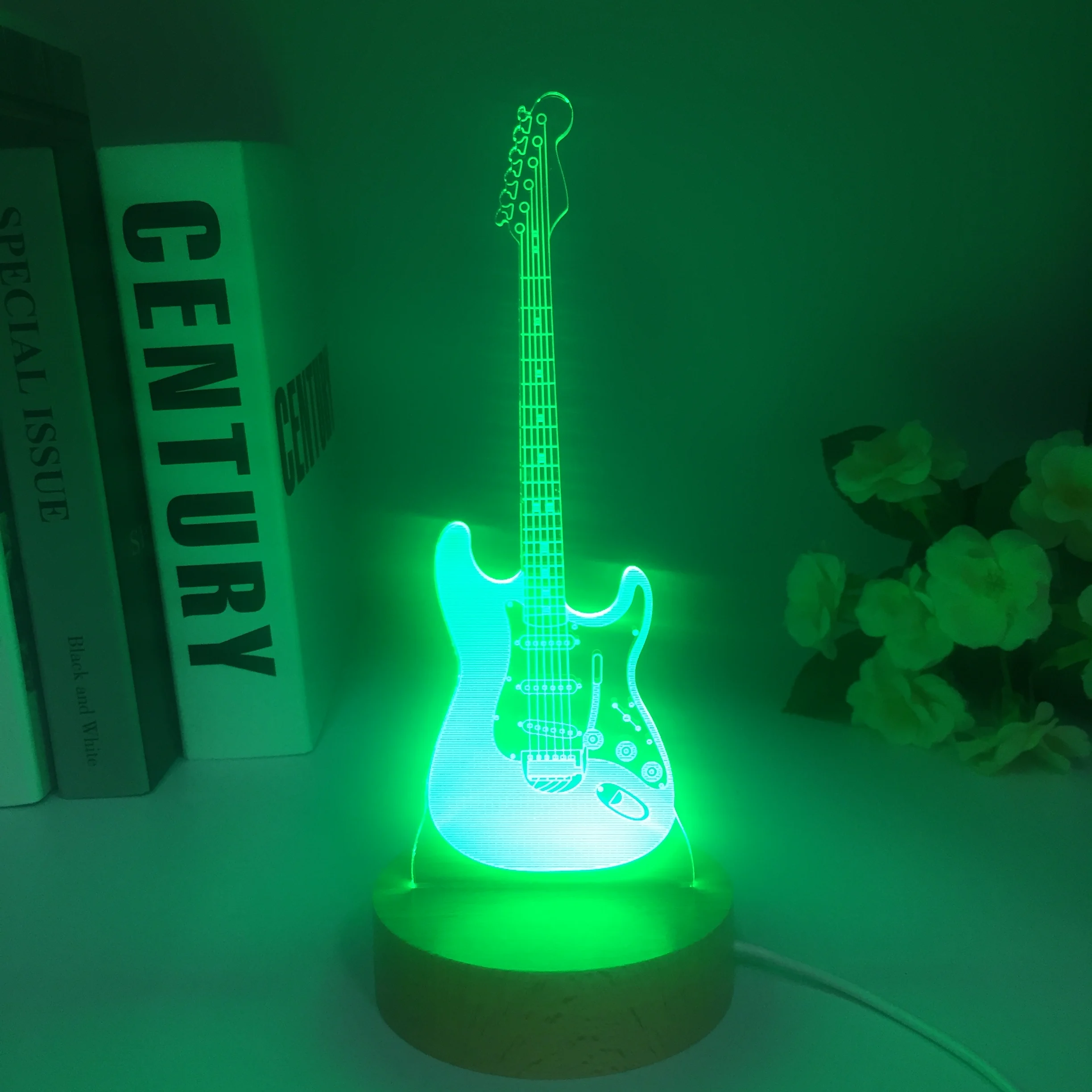 Acrylic Table Lamp Touch Wooden 3D Bass Guitar Violin Home Room Decor Led Lights Lamp Creative Night Lights Holiday Wood Gift