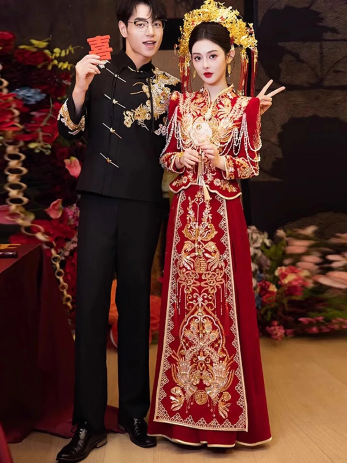 

Velvet Wedding Dr New 2026 ort Brides Traditional Chinese Wedding Costume ow He Fei Clothes Long Sve Embroidered Gown