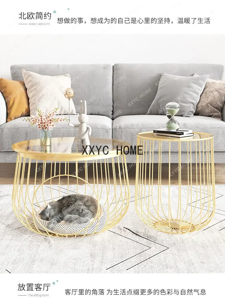 Nordic Metal  round Corner Table Living Room Sofa Wrought Iron Artist Cat Shared Coffee Table