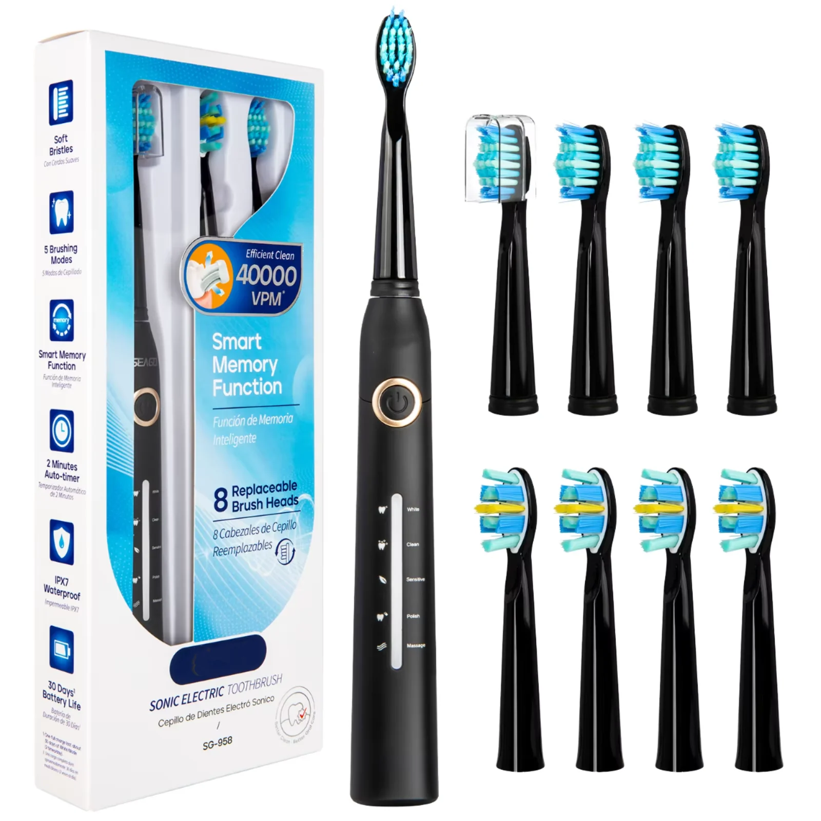 

Sonic Electric Toothbrush-Teeth Whitening 5 Cleaning Modes Rechargeable IPX7 Waterproof 40000 VPM Household Use