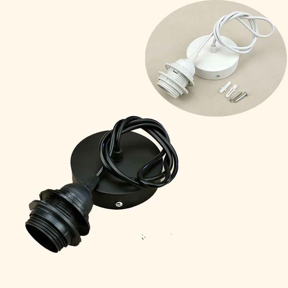 E27 Lamp Holder Vintage Edison Lamp Bulb Base 1m Hanging With Two Ceiling Mount Ring For Lampshade Pendant Light Fixture Holders