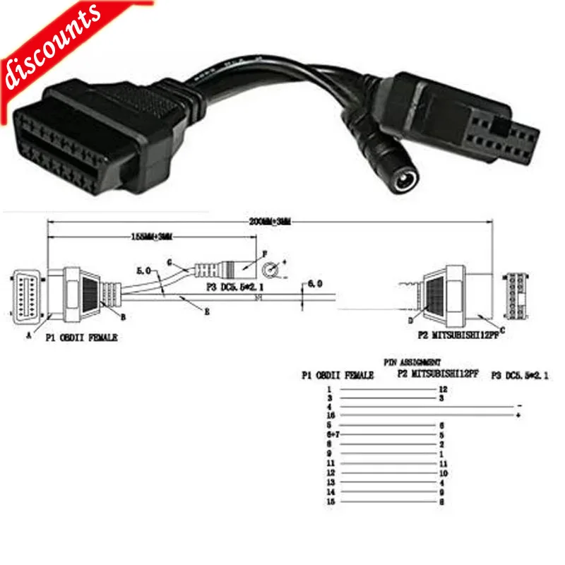 

2024 OBDII OBD кабель для Mitsubishi 12 Pin до 16 Pin штекер-гнездо OBD2 удлинитель кабеля диагностический инструмент с ELM 327