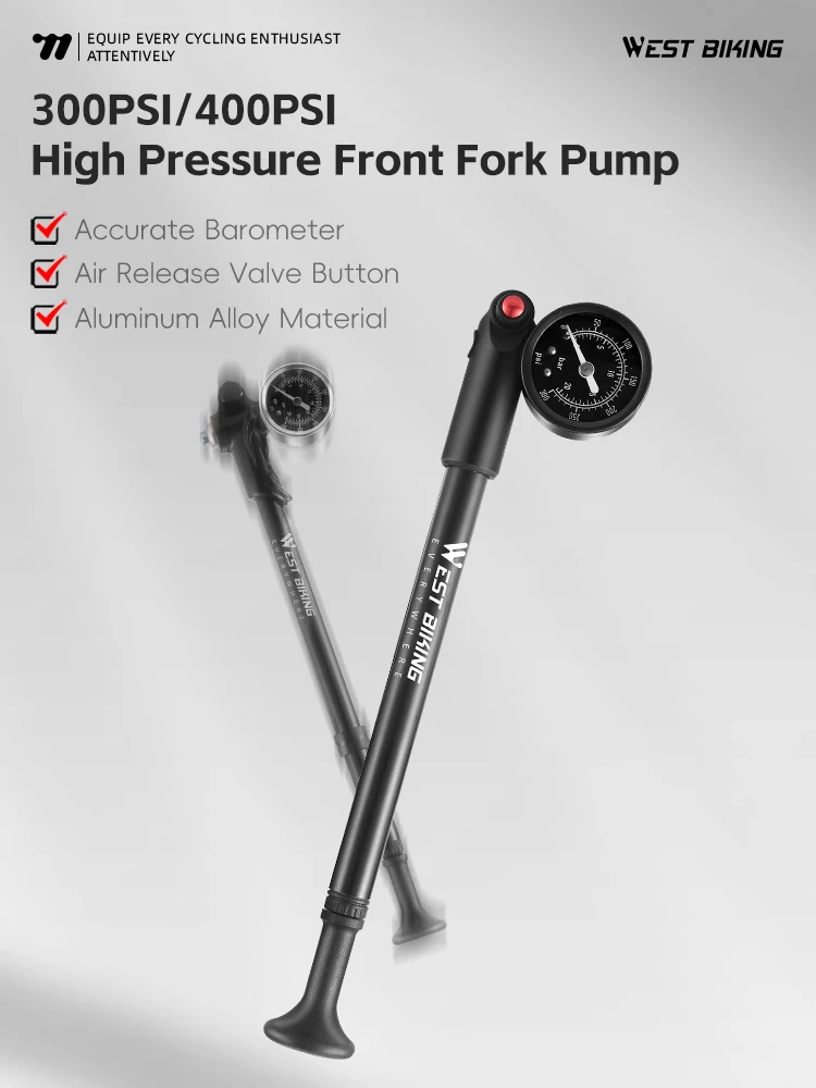 AliExpress West Biking WEST BIKING Bicycle Pump 300PSI/400PSI High Pressure With Gauge Bike Front Fork Pump Schrader Valve Inflator Bike Accessories