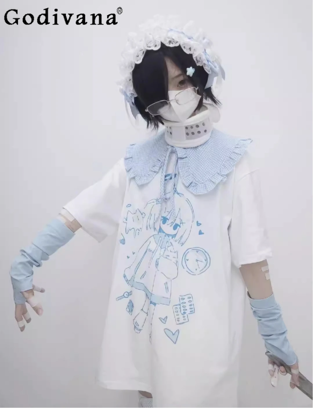 

Subculture Y2k 2000s Girl Japanese 2D Water Color Mine Print T-shirt Women's Summer Loose Anime Print Short-sleeved Tops 2025